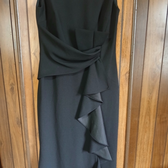 Betsey & Adam  Women's Long Sleeveless Boat Neck Ruffle Side Slit - Picture 5 of 8